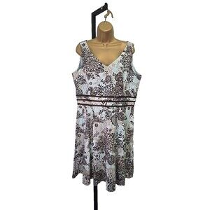 JUST IN THYME Fit Flare Dress Womens 16 Petite Plus Blue Chocolate Brown Paisley